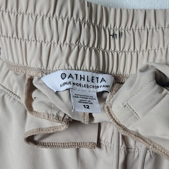 Athleta Women's Pyrite Tan Avenue Wide Leg Pull-On Casual Crop Pant Size 12 - Picture 12 of 13